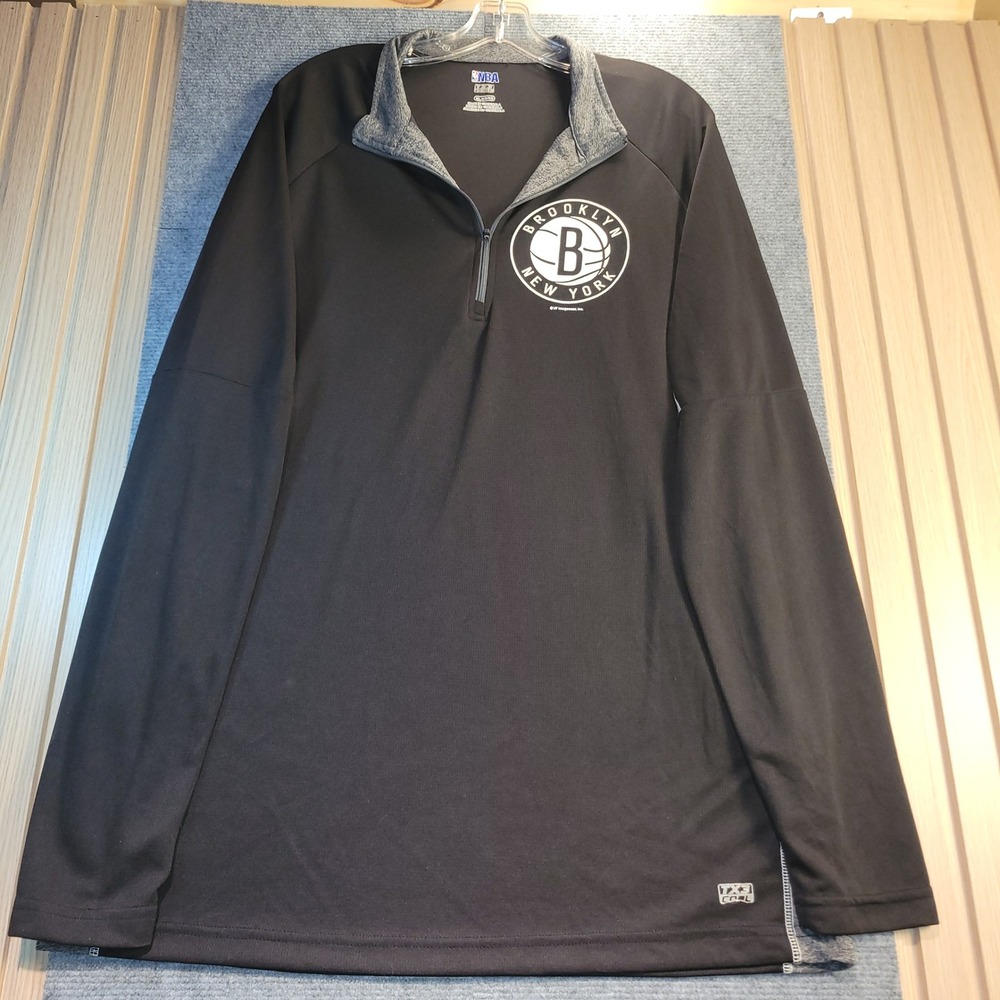 NBA Brooklyn Nets Pullover Mens XL Black Excellent Quarter Zip TX3 Cool Logo